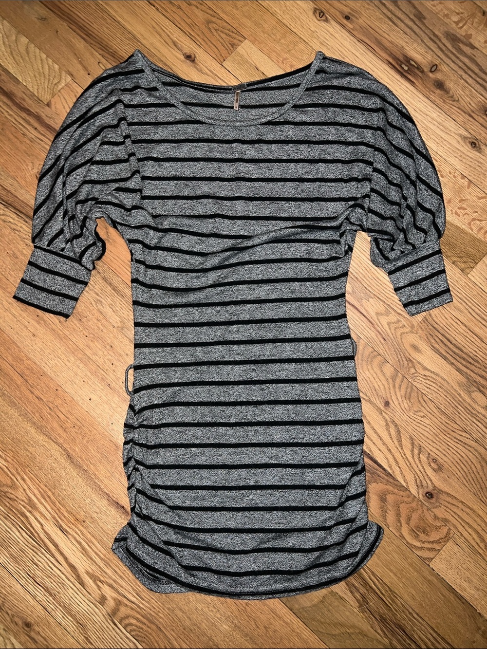 Striped Dolman-Sleeve Shirt/Dress in Gray and Black Size Small